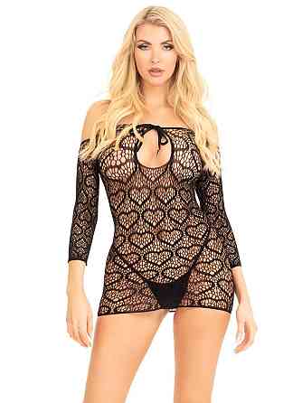 Платье-сетка с сердечками Leg Avenue Heart net mini dress Black, завязки, открытые плечи, One Size Sex Aura Киев