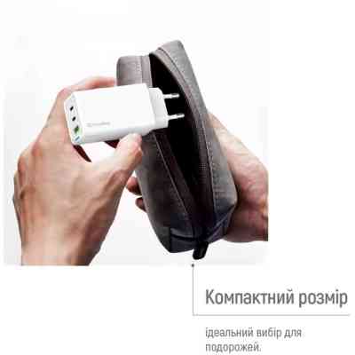 Зарядний пристрій ColorWay GaN Mini 65W PD Port PPS USB (USB-2C1A) white (CW-CHS058PD-WT) Вінниця