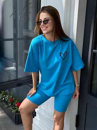 Футболка и велосипедки женские кулир Голубой M/L Харьков