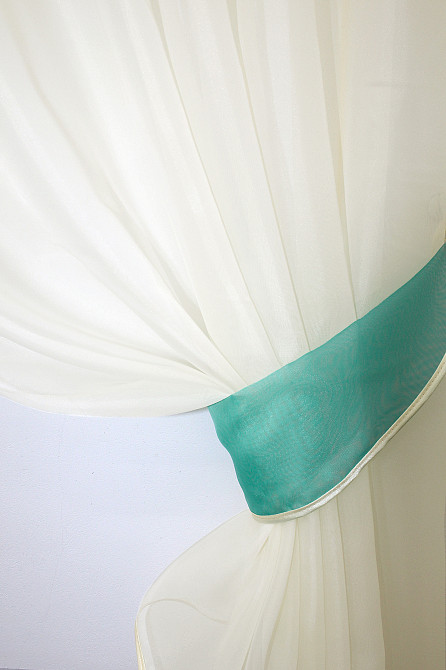 Кухонные шторы VR-Textil № 091к с ламбрекеном и подвязками бирюзовый с бежевым 280х170 см (52-0092) Киев - изображение 3