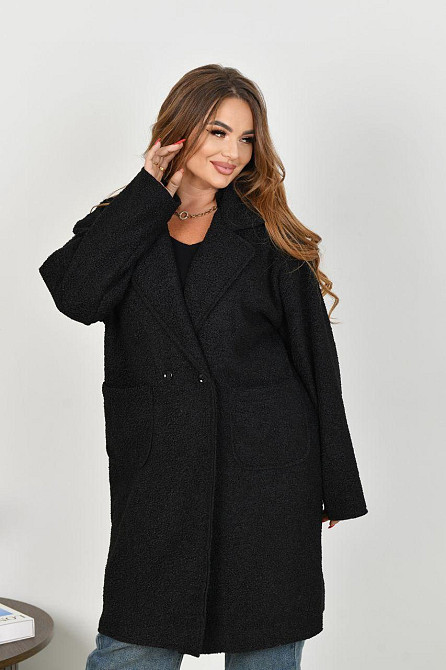 Жіноче стильне пальто з кишенями баранець на флісі Чорний, 50/52 Одеса - фото 1