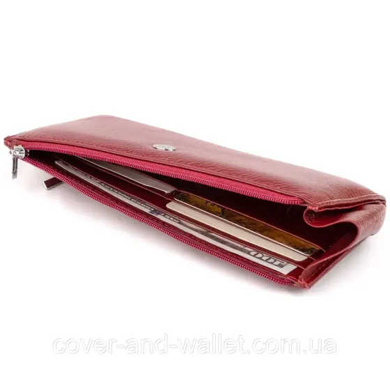 Бордовый тонкий женский кошелек на молнии ST 025 date red Киев