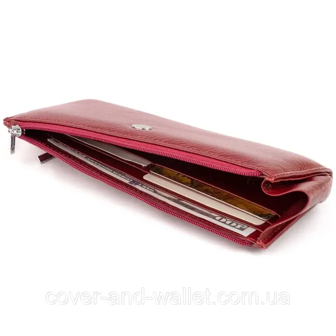 Бордовый тонкий женский кошелек на молнии ST 025 date red Киев - изображение 2