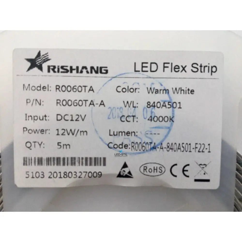 RISHANG LED стрічка R0060TA-A, 6000K, 12W, 2835, 60 шт, IP33, 12V, 980LM Коломия - фото 6