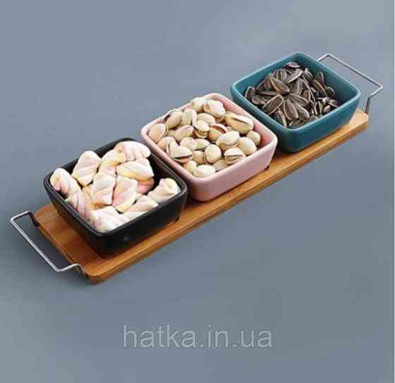 Менажниці на бамбуковій підставці Colored 4пр/наб 35*9см Київ