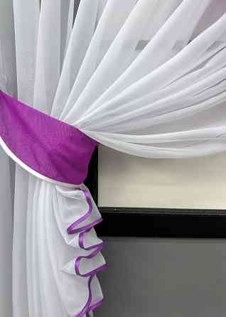 Кухонные шторки VR-Textil № 060к «Дуэт» с подвязками фуксия с белым 330х170 см (52-1206) Киев