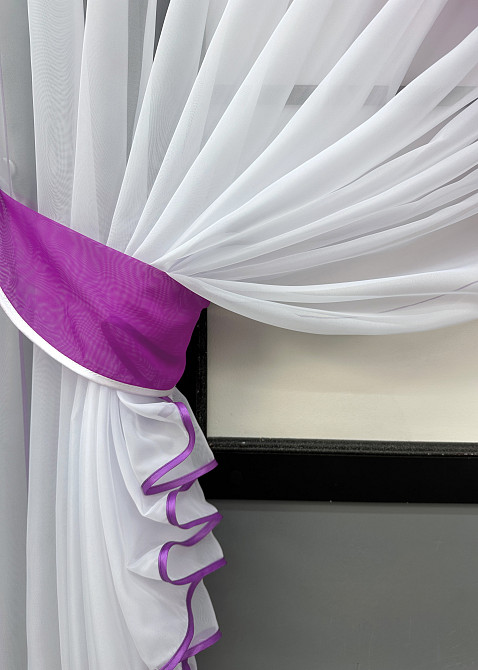 Кухонные шторки VR-Textil № 060к «Дуэт» с подвязками фуксия с белым 330х170 см (52-1206) Киев - изображение 4