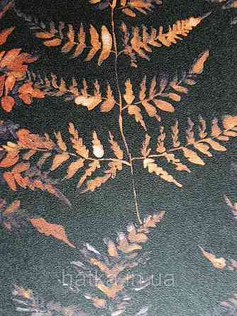 Шпалери флізелінові еко Decoprint Essentials EE22544 листя папороті коричневі, чорні бузкові на чорному Київ
