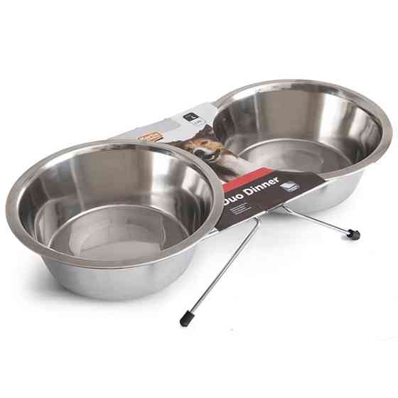 Flamingo Duo Dinner ФЛАМІНГО ДУО ДІННЕР подвійна миска на підставці для собак, нержавіюча сталь Київ