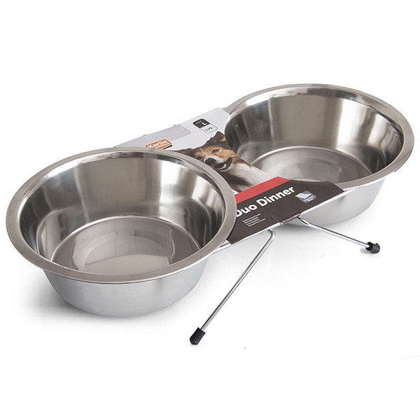 Flamingo Duo Dinner ФЛАМІНГО ДУО ДІННЕР подвійна миска на підставці для собак, нержавіюча сталь Київ - фото 1