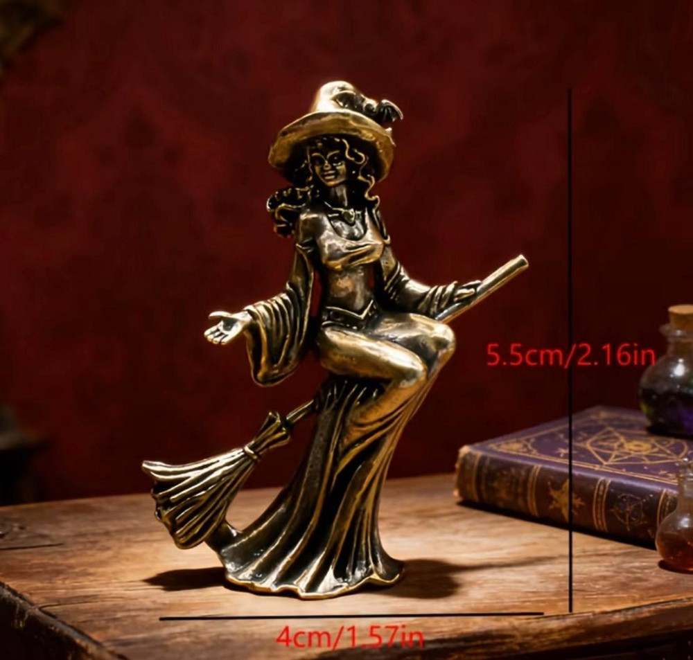 Фігурка відьма на мітлі вінтаж бронза, декоративна статуетка відьма, готичний декор, подарунок Halloween Київ - фото 2