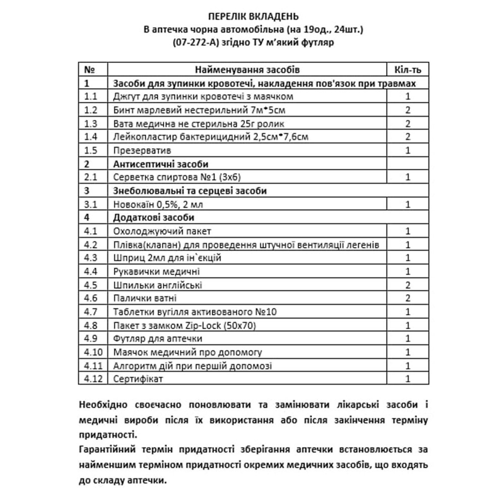 Аптечка автомобільна АМА-1 чорна сумка (19од., 24шт.) Киев - изображение 3