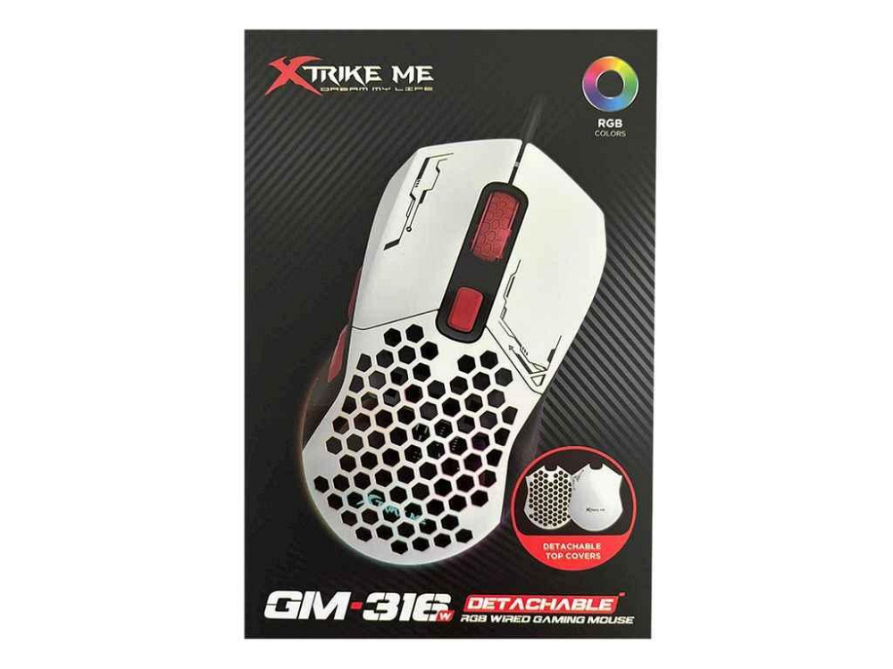 Мишка дротова USB ігрова GM-316W RGB/7 кнопок/800-7200DPI біла 1,5м ТМ XTRIKE Solmir Київ - фото 1
