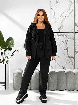 Жіночий теплий костюм-двійка: кофта та штани батал двосторонній фліс Полар Чорний, 58/60 Одеса