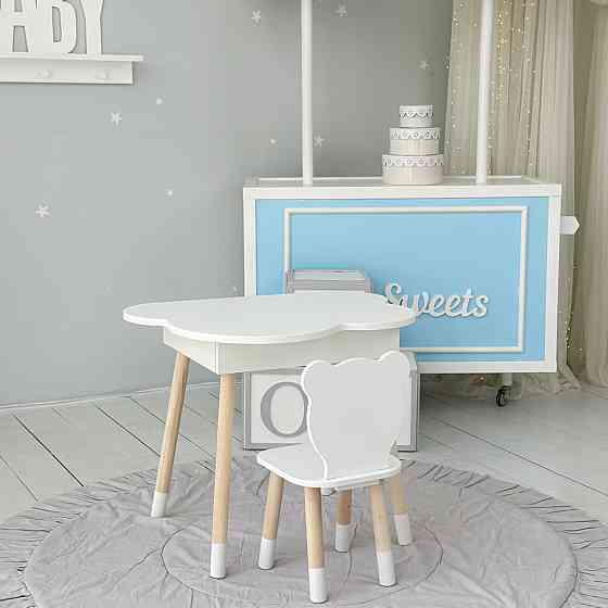 Столик-хмаринка з медведиком для дитячої кімнати, білий Київ