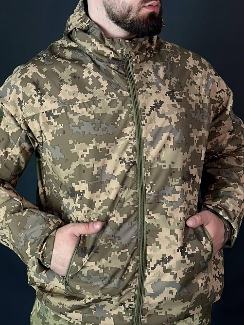 Тактична куртка піксель ріп-стоп чоловіча з капюшоном, поліестером, сіткою, водозахисна Львів - фото 4