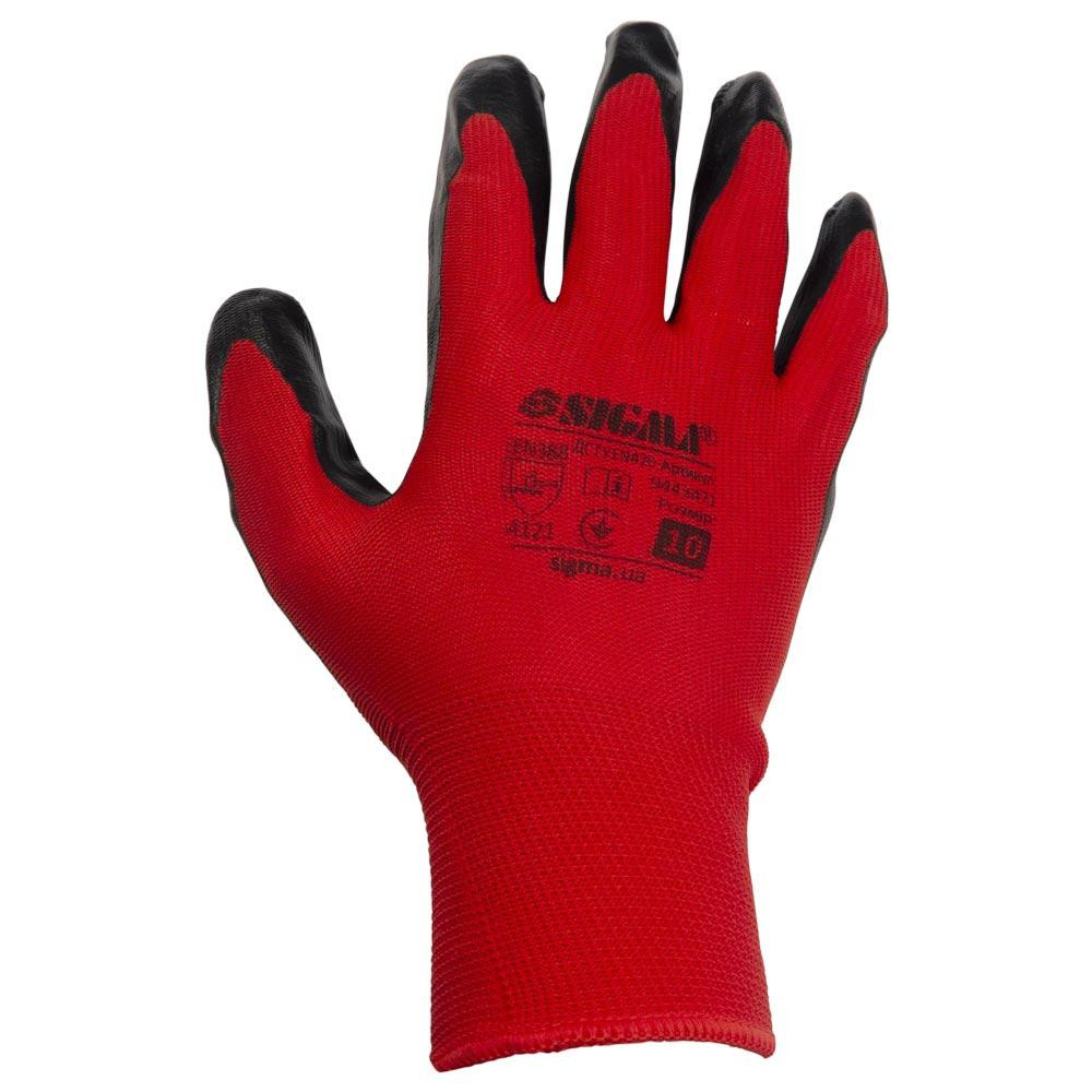 Рукавички трикотажні з частковим нітриловим покриттям р10 (червоно-чорні манжет) КРАТНО 12 парам SIGMA (9443471) Київ - фото 2