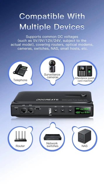 Повербанк для роутеров Doocreate DC1036L-36W (4x18650) 5V 9V 12V USB POE (15/24V) + LCD 12000мА Киев - изображение 3