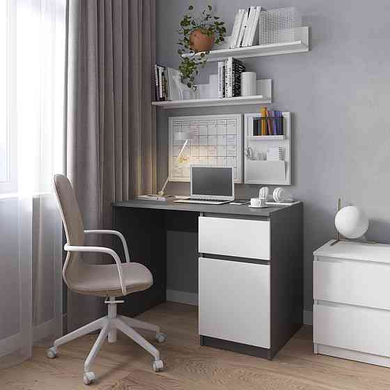 Комп’ютерний стіл VAYS R-18 Антрацит-Білий фасад, письмовий з тумбою праворуч, без ручок, ЛДСП, 100×60×75 см - для дому та офісу Львів