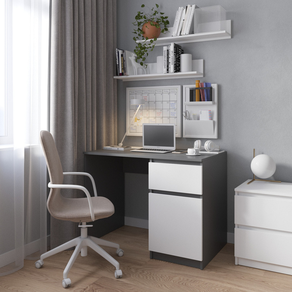 Комп’ютерний стіл VAYS R-18 Антрацит-Білий фасад, письмовий з тумбою праворуч, без ручок, ЛДСП, 100×60×75 см - для дому та офісу Львів - фото 1