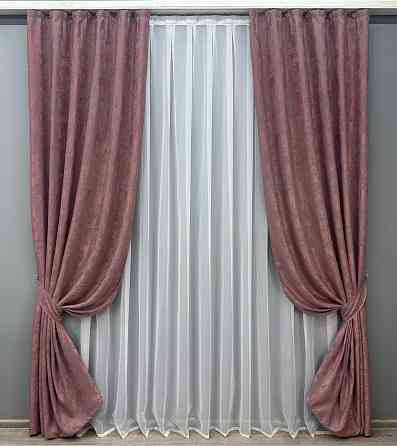 Комплект готовых штор VR-Textil Жаккард Sultan YL № 1209ш Малиново-серый 100х270 см 2 шт (31-515) Киев