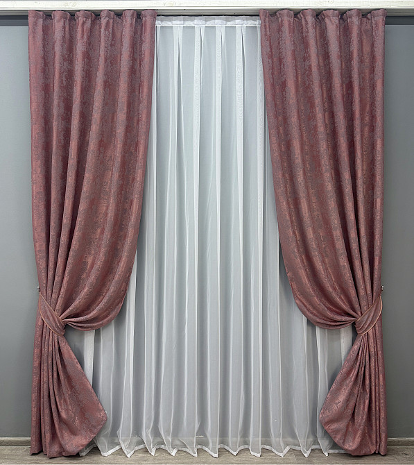 Комплект готовых штор VR-Textil Жаккард Sultan YL № 1209ш Малиново-серый 100х270 см 2 шт (31-515) Киев - изображение 2