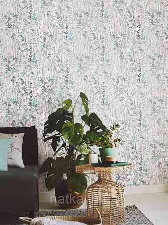 Винілові на флізелін Eristmann Casyal Chic 1.06x10 листя рослини бірюзові сірі на білому 10258-18 Київ
