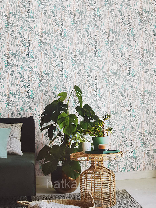 Винілові на флізелін Eristmann Casyal Chic 1.06x10 листя рослини бірюзові сірі на білому 10258-18 Київ - фото 1