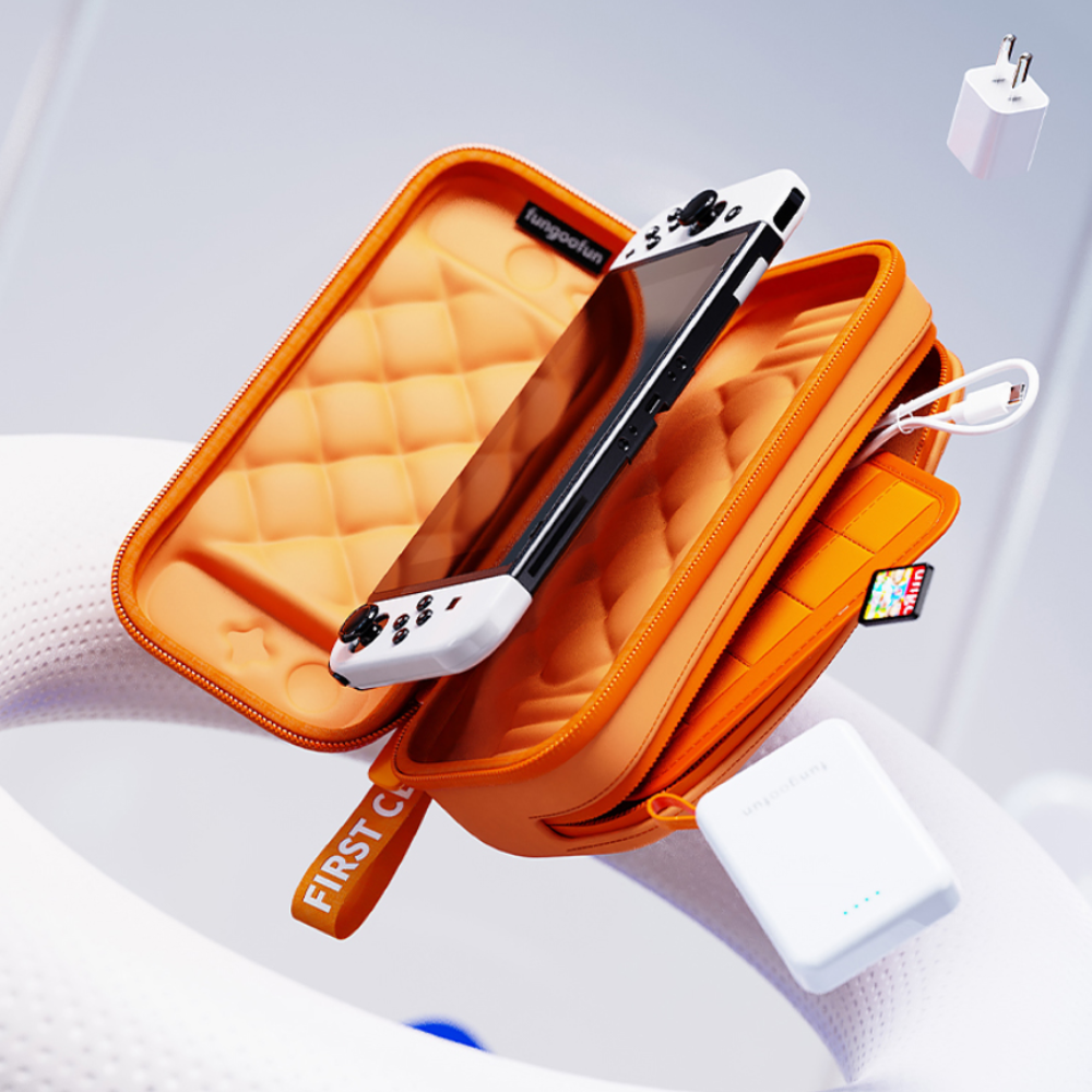 Сумка чехол для приставки кейс Fungoofun для консоли Nintendo Switch и аксессуаров на 2 отделения,оранжевый Каменец-Подольский - изображение 6