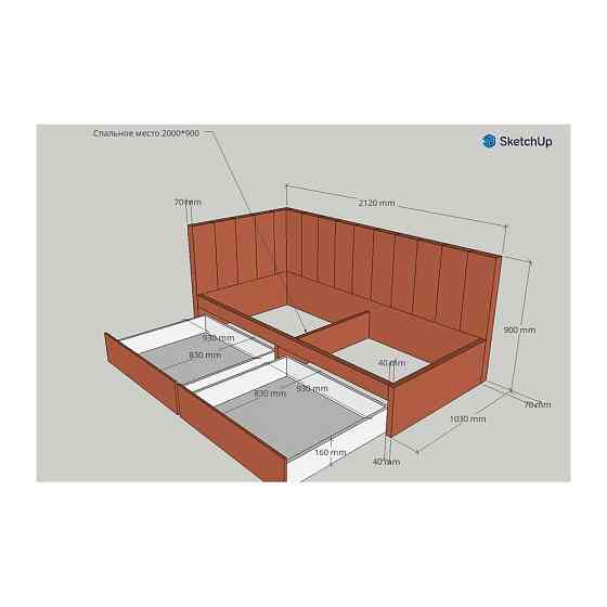 Кровать Frida Sanam NewDesign Simple Standart с боковой стенкой с выдвижными нишами для белья 90x200 светло-розовый Киев