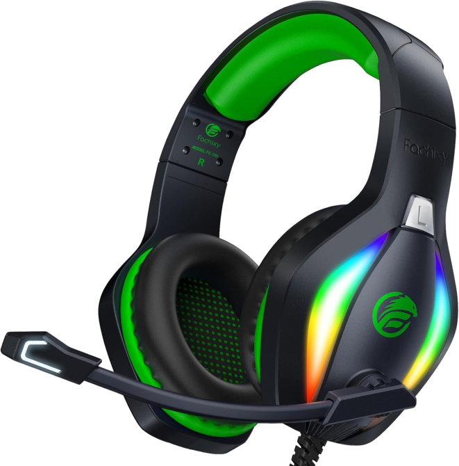 Ігрова гарнітура Fachixy FC100 RGB з мікрофоном, 50 мм, 3.5 мм, для PS4/PS5/Xbox/Switch/ПК/Mac, зелена Київ - фото 2