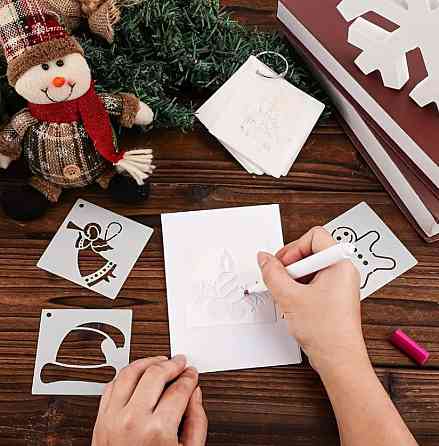 Набір багаторазових трафаретів для малювання з різдвяними мотивами, 24 шт, 7,5 см Київ