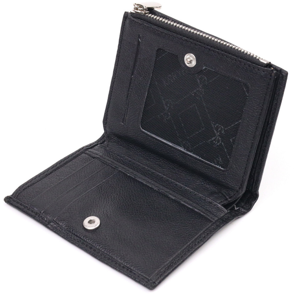 Вместительный вертикальный небольшой кожаный кошелек KARYA 21384 Черный Киев - изображение 5