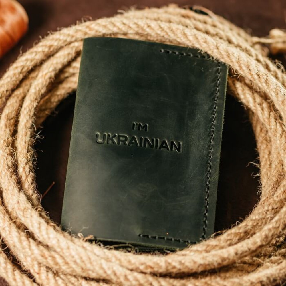 Паспортниця UA шкіряна Зелена з тисненням, модна обкладинка на паспорт, практичний чохол зі шкіриMasterSem Київ - фото 2