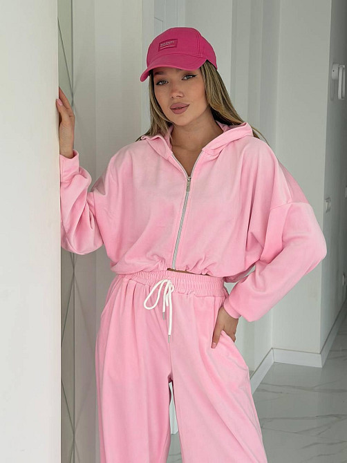 Жіночий сильний повсякденний велюровий костюм-двійка Барбі, 42/44 Одеса - фото 2