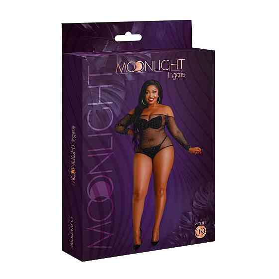 Сітчасте боді зі стразами Moonlight Plus Model 09 XL-XXXL Black, відкриті плечі Sex Aura Київ