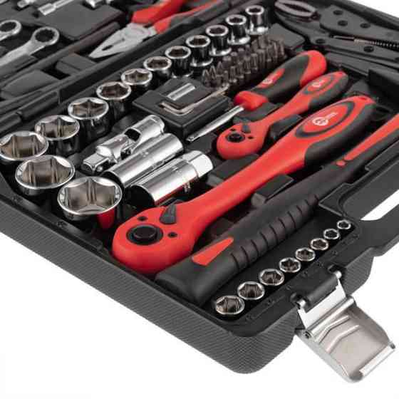 Набір інструментів, проф., 1/2" + 1/4", Cr-V, 72 од., головки: 4-32 мм, біти 20 од., ключі: 8-15 мм, кейс INTERTOOL ET-6073 Київ