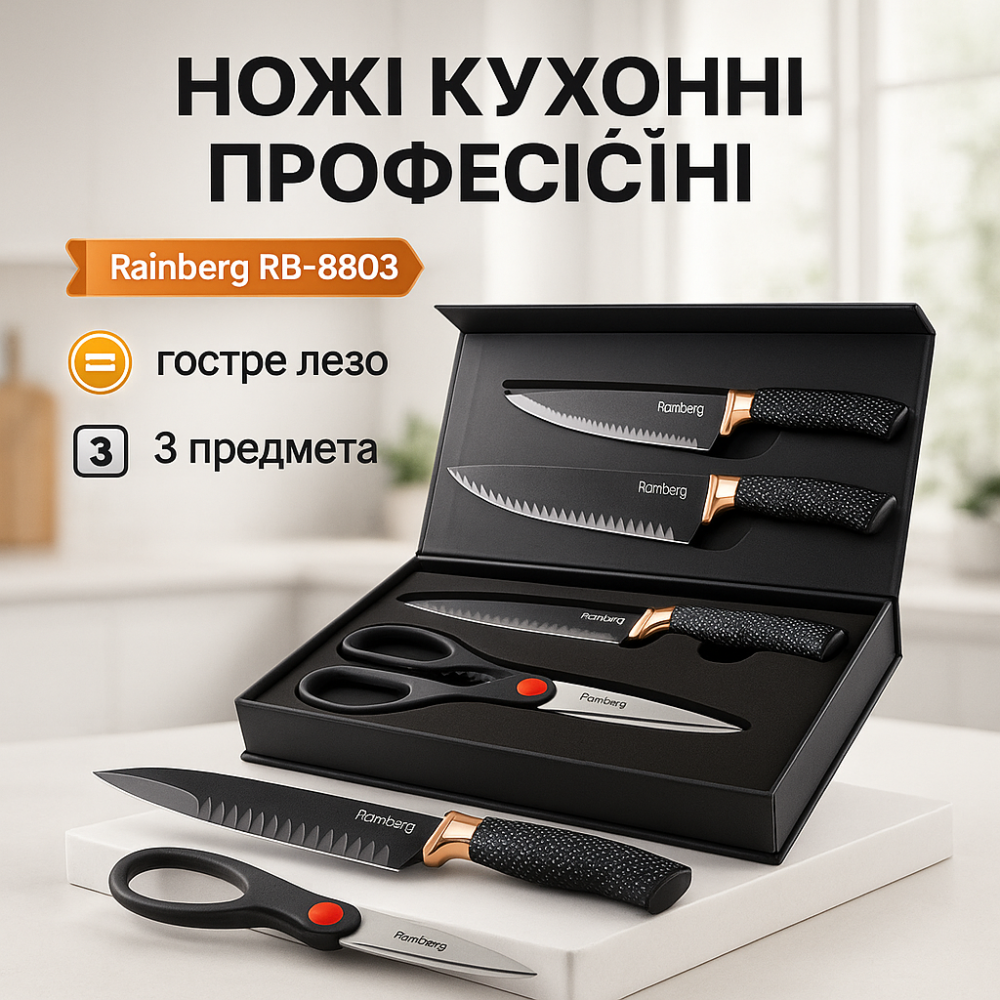 Набір ножів для приготування їжі Rainberg, Набори ножів, Кухонний ніж зі сталі нержавіючої LY-76 Львів - фото 10