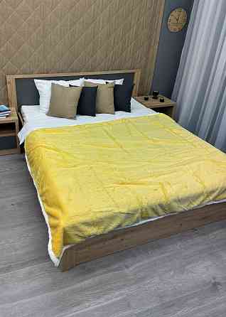 Плед двосторонній 155х200 см (+-5см) із штучною овчиною та хутром Жовтий з білим (87-081) Київ