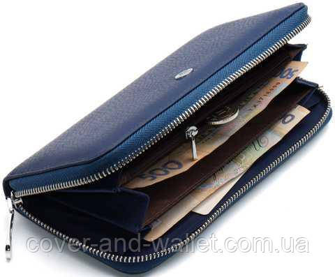 Женский голубой кожаный кошелек на молнии с ремешком ST Киев - изображение 7