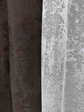 Комплект штор VR-Textil Жакард Мармур 150х270 2шт і Тюль 500х270 1122ш-1400т Венге з білим 71-191/4 Київ