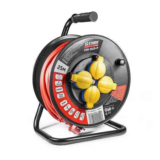 Подовжувач на котушці Stark CRP 2525-P (242000002) 4 розетки, 25 м, чорно-червоний ( 18933 ) Харків