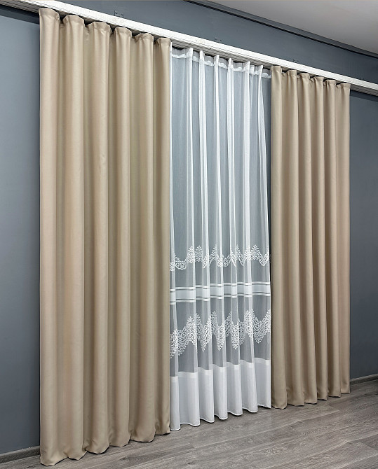 Комплект штор VR-Textil Bagema Rvs 200х270 2шт і Тюль 600х270 1545ш-1704т Бежевий з білим 71-114/7 Київ - фото 3