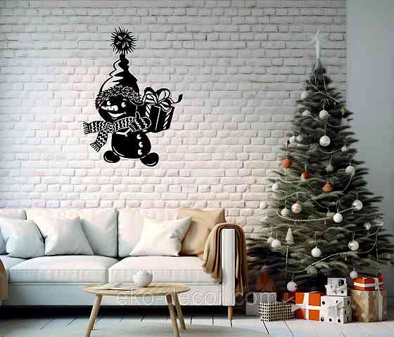 Декоративное настенное Панно «Снеговик», Декор на стену 70*49 см, Черный Киев