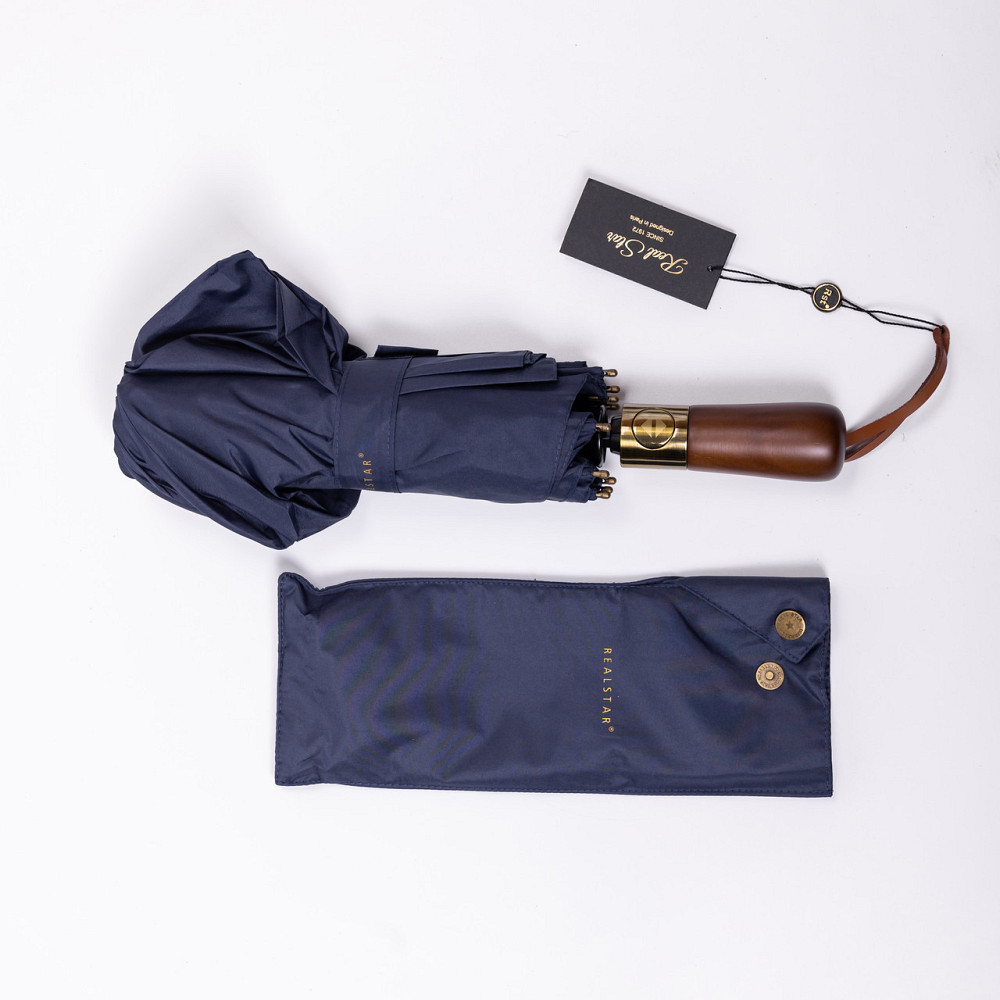 Зонт автоматический с деревянной ручкой классический из полиэстера диаметр 116 см  Синий HP-23-8BL Киев - изображение 7