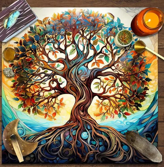 Алтарная скатерть для карт Таро и Рун. Скатерть для гадания 49*49 см. Древо жизни Киев - изображение 1