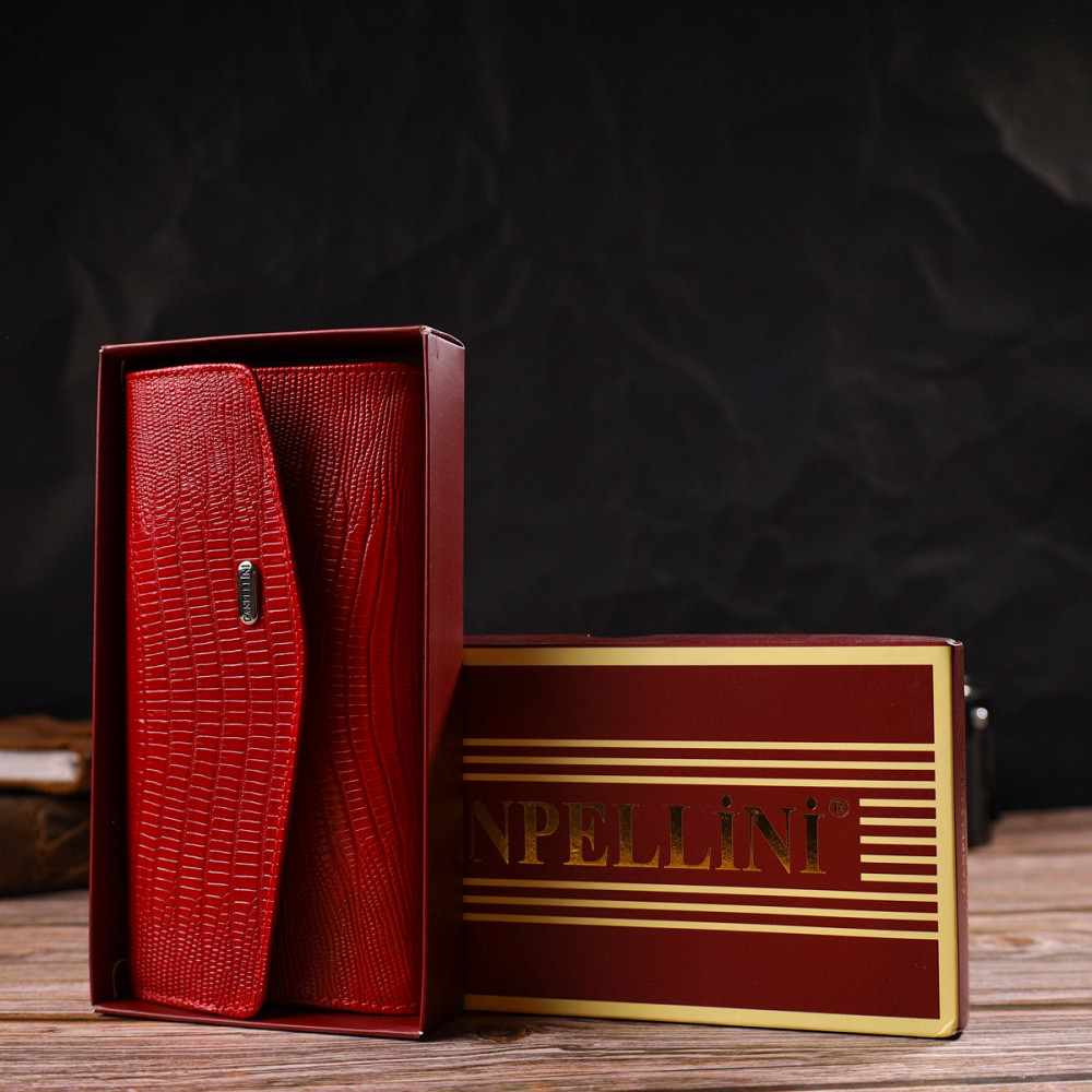 Фактурное женское портмоне из натуральной кожи с тиснением CANPELLINI 21698 Красный Киев - изображение 1