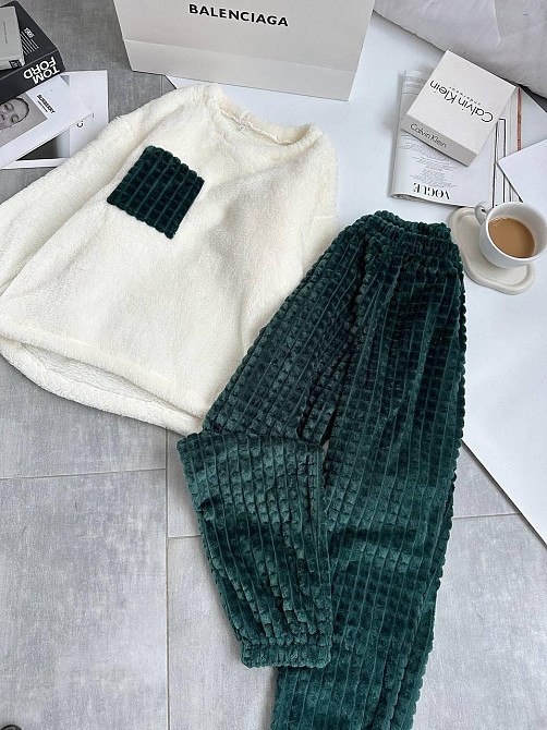 Женская теплая домашняя пижама махра+ махра фактурная смарагдовий, 48/50 Одесса - изображение 5