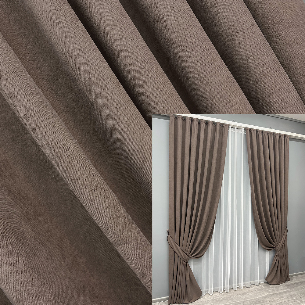 Комплект готовых штор VR-Textil Микровелюр Petek YL № 2015ш Кофейный 200х270 см 2 шт (32-372) Киев - изображение 1