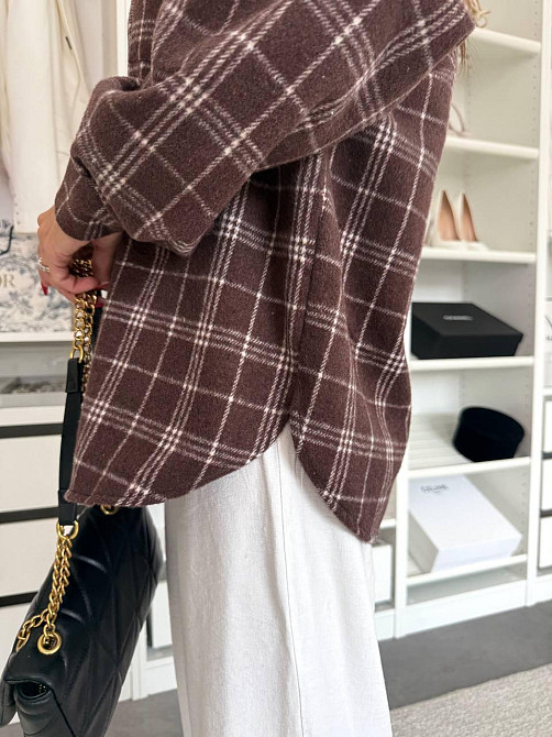 Утепленная женская рубашка в клетку оверсайз крой кашемир фланель Одесса - изображение 4